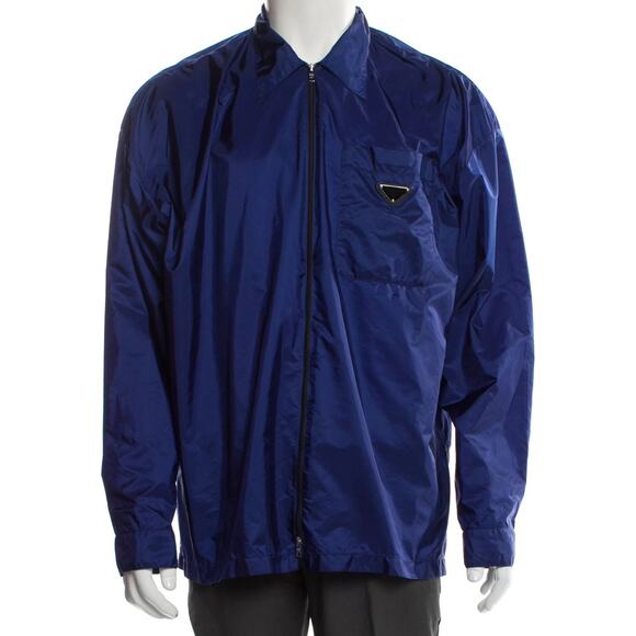Authentic PRADA Mens shirt Jacket Windbreaker Sz M Enamel Logo Triangle